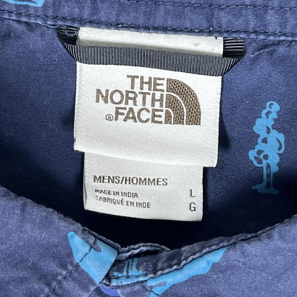 The North Face Shirt Mens Large Blue‎ Camping Graphic Short Sleeve Button Up